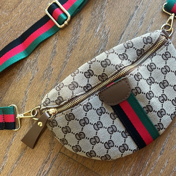 Designer style belt bag Fanny pack replica look alike brown red green - Picture 3 of 5